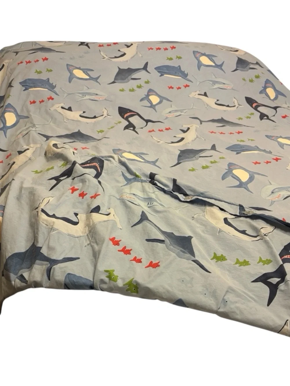 Pottery Barn Kids Shark Bite Duvet Cover Queen Full Light Blue Ocean School Fish